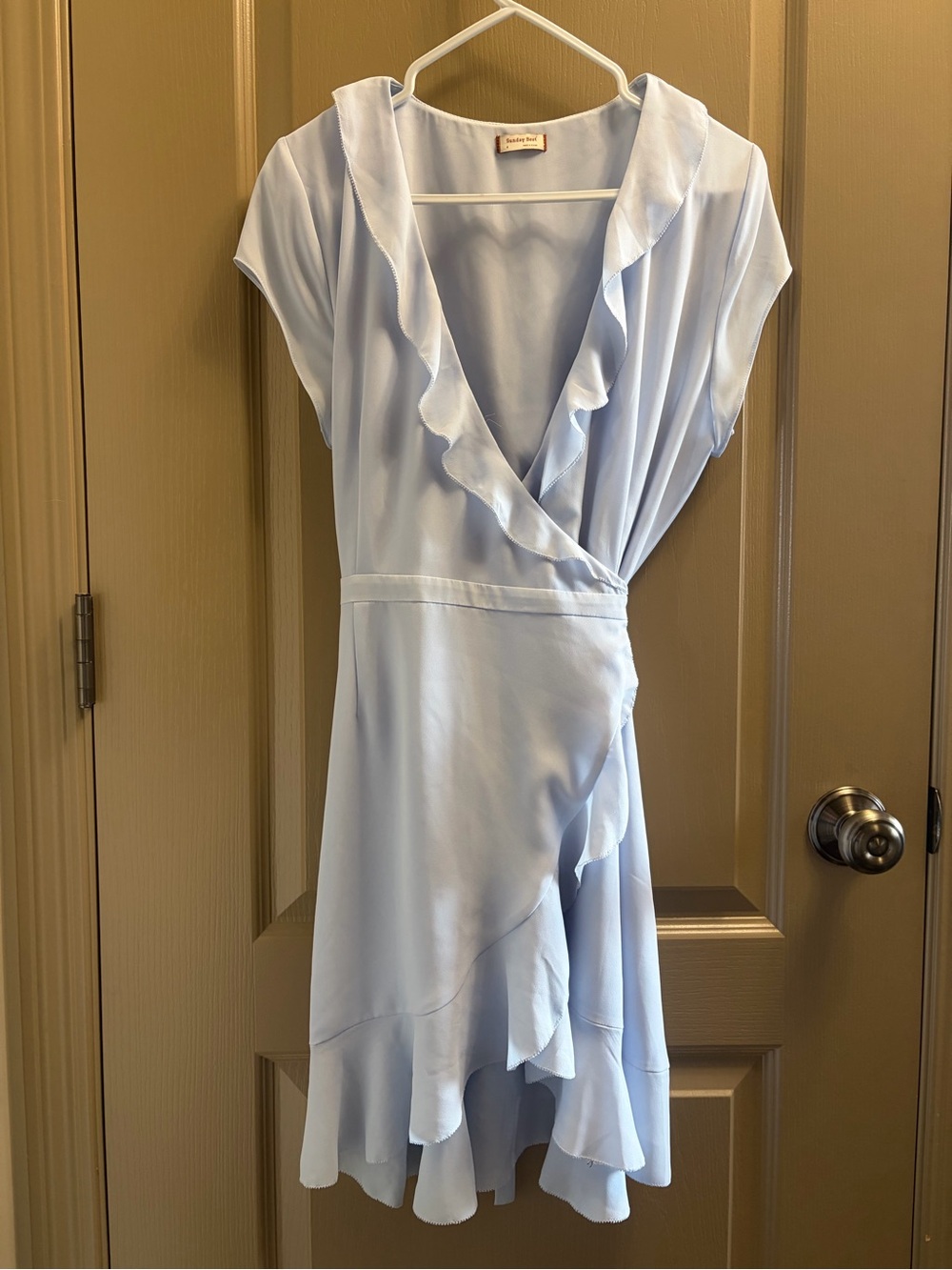 Aritzia- Sunday Best Light Blue Ruffle Wrap Midi Dress